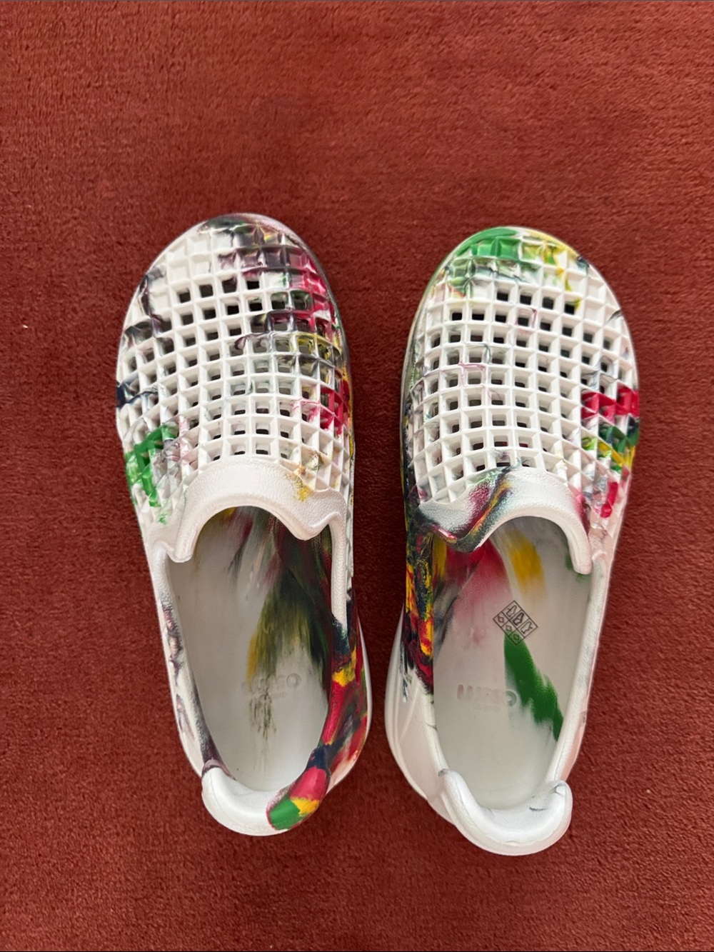 Unisex White Multicolor Water Shoes - Slip-On Beach Clogs size M-8 F-10